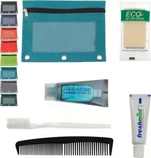 Moda West 24 Kits - Bulk Case of Wholesale Basic Toiletry Kits for Men, Women, Travel, Charity In Pouch With See Thru Window