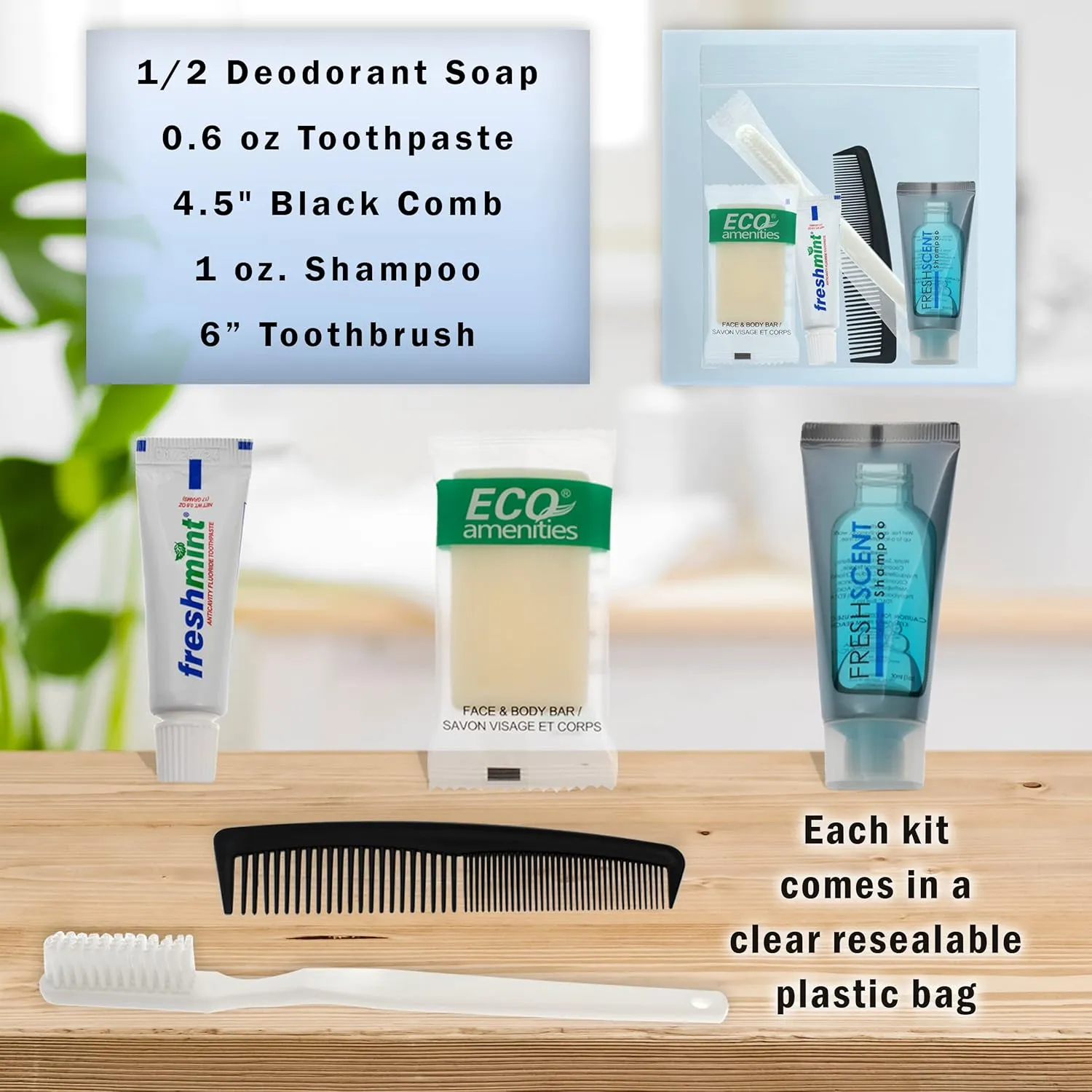 Moda West 24 Kits - Bulk Case of Wholesale Basic Toiletry Kits for Men, Women, Travel, Charity In Pouch With See Thru Window