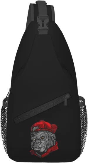 Monkey Wearing A Red Hat Crossbody Bags For Women Men Chest Backpack Gym Shoulder Bag Travel Outdoor Sports Casual Crossbody Bags