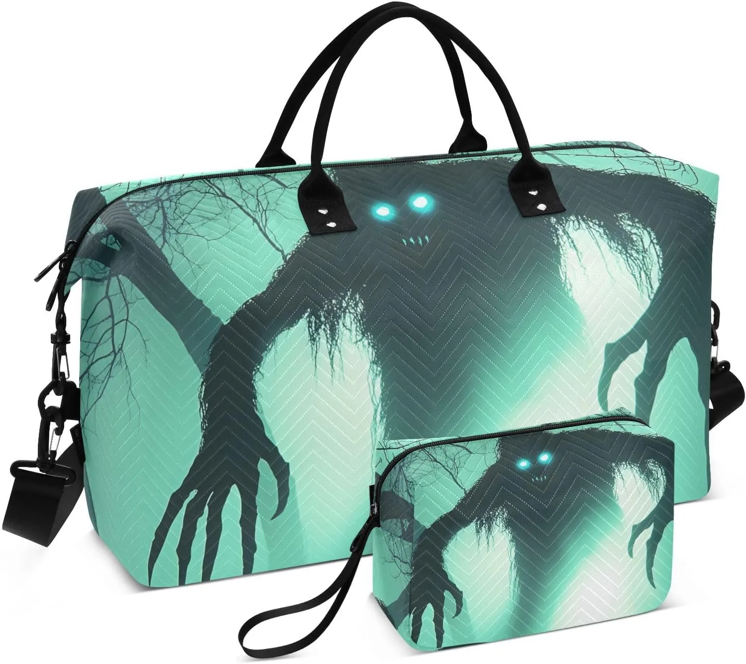 Monster Forest Duffel Bag for Traveling, Gym Bags with Multiple Interior Pockets for Women Men Toiletry Purse Included 20.5”x 1.9” x 13.8”