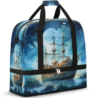 Moonlit Sailing Voyage Travel Duffel Bag, Travel Essentials, Gym Bag for Women, Weekender Overnight Bag With Shoes Compartment, Carry On Bags for Airplanes