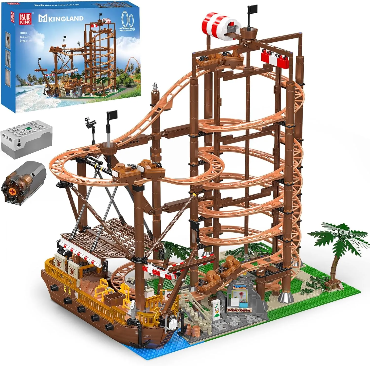 Mould King 11013 Roller Coaster Amusement Park Building Set, Fairground Theme Park Kit with Rollercoaster & Pirate Ship, Ideal Gift Model Building Kit for Adults (2174 Pieces)