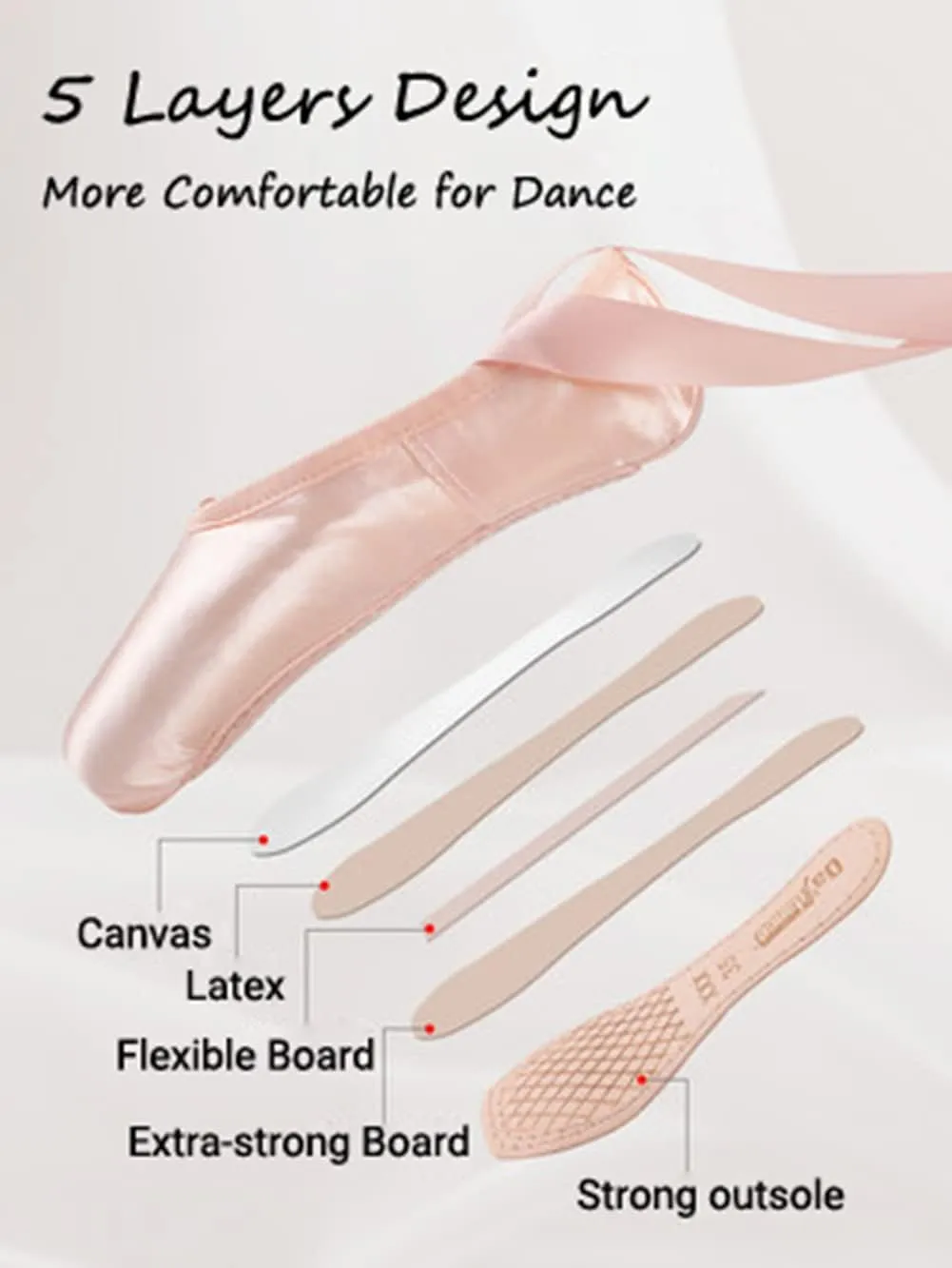 MSMAX Girls Satin Ballet Pointe Shoes Professional Dance Flats