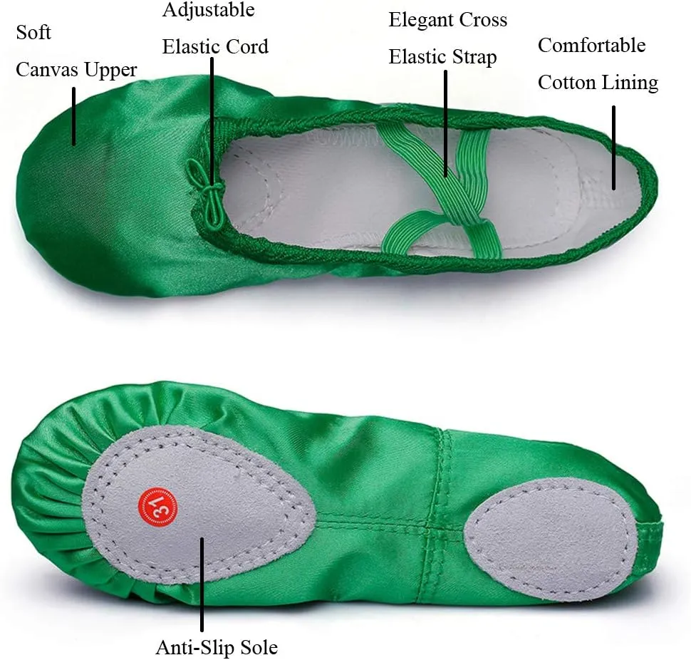 MSMAX Women's Ballet Shoes Satin Split Sole Flats for Dancing Gymnastic Yoga
