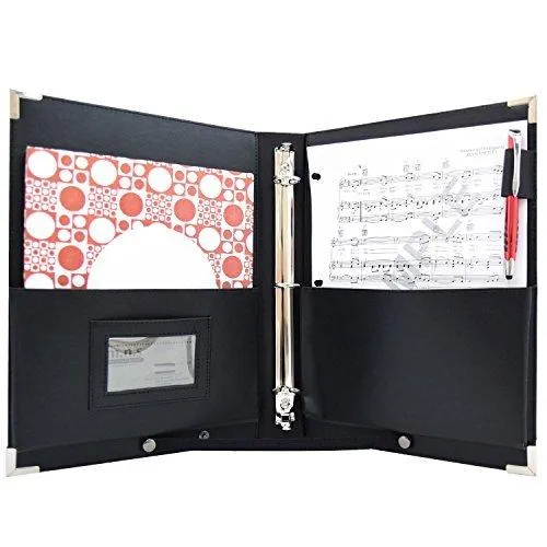 MSP Black Sheet Music Holder | 10.5" x 12" - 3 Rings Choir Folder with Hand Strap for Musician - Large Size (MSP-220-Black)