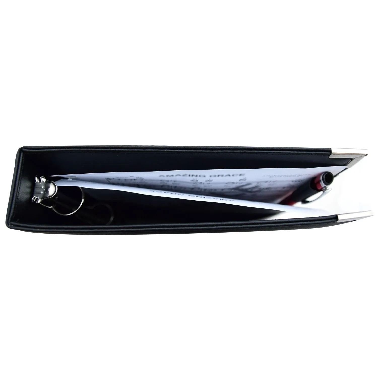MSP Black Sheet Music Holder | 10.5" x 12" - 3 Rings Choir Folder with Hand Strap for Musician - Large Size (MSP-220-Black)