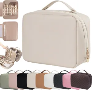 Multi-compartment Toiletry Cosmetics Bag, Multi Compartment Toiletry Travel Makeup Bag, Multi Compartment Toiletry Bag for Women, PU Leather Large Capacity & Portable (Beige)