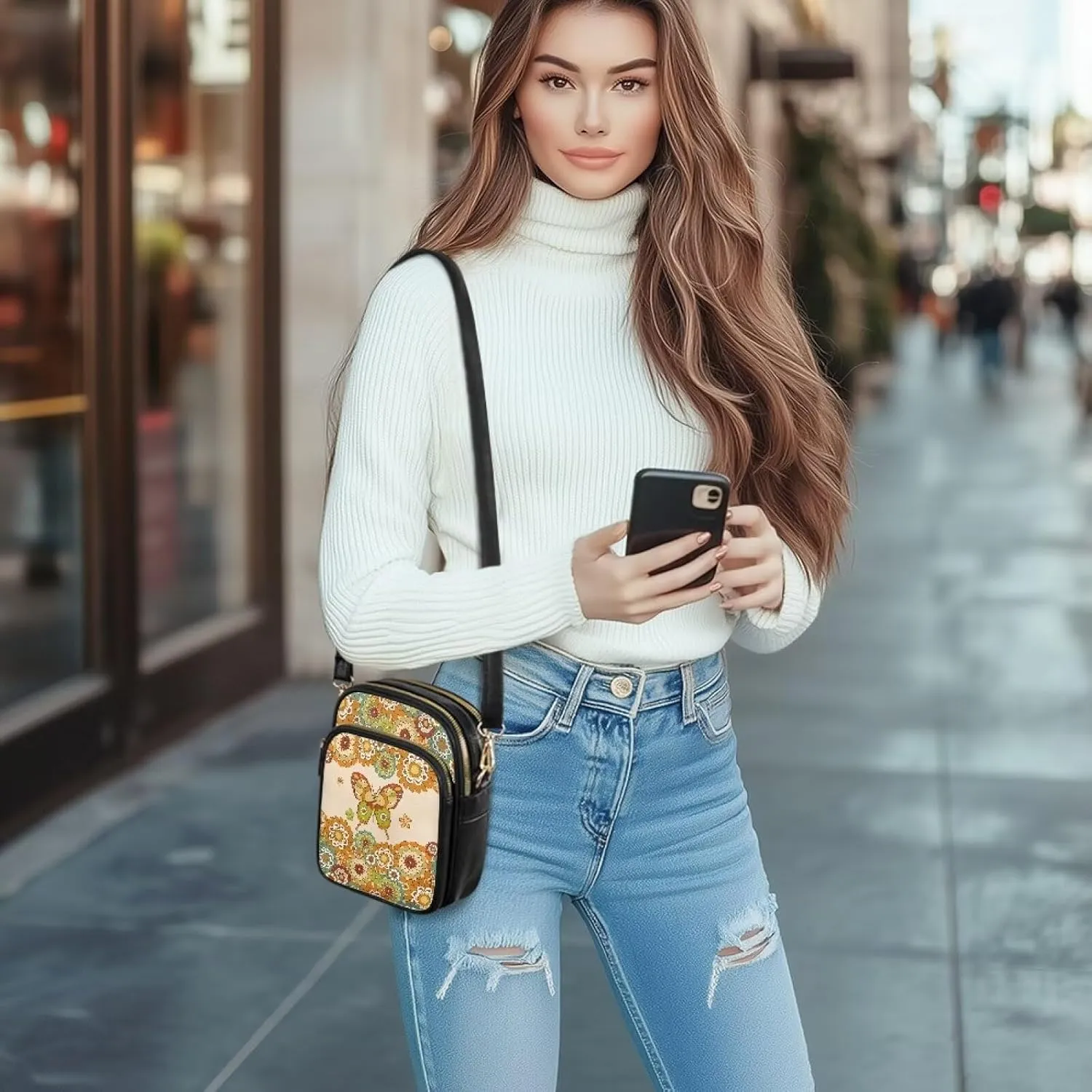 Multi Pocket PU Leather Crossbody Bag Shoulder Handbags Sling Bag Messenger Bags with Adjustable Strap