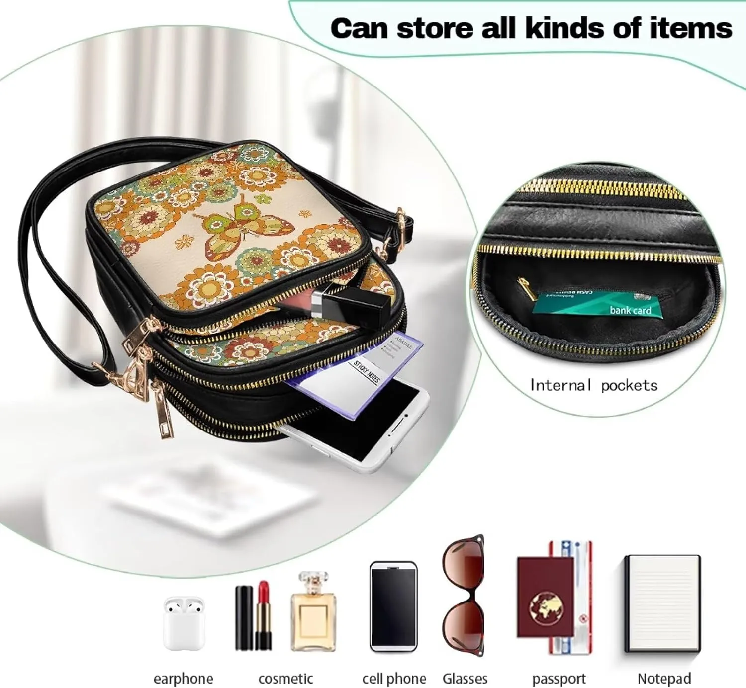 Multi Pocket PU Leather Crossbody Bag Shoulder Handbags Sling Bag Messenger Bags with Adjustable Strap