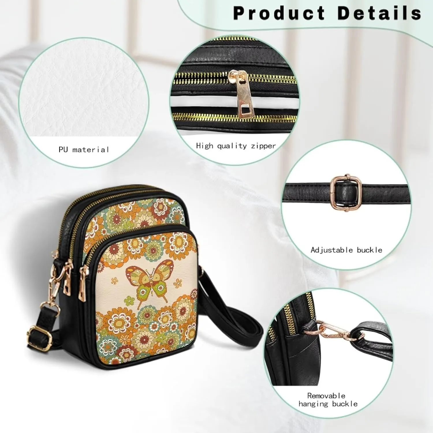 Multi Pocket PU Leather Crossbody Bag Shoulder Handbags Sling Bag Messenger Bags with Adjustable Strap