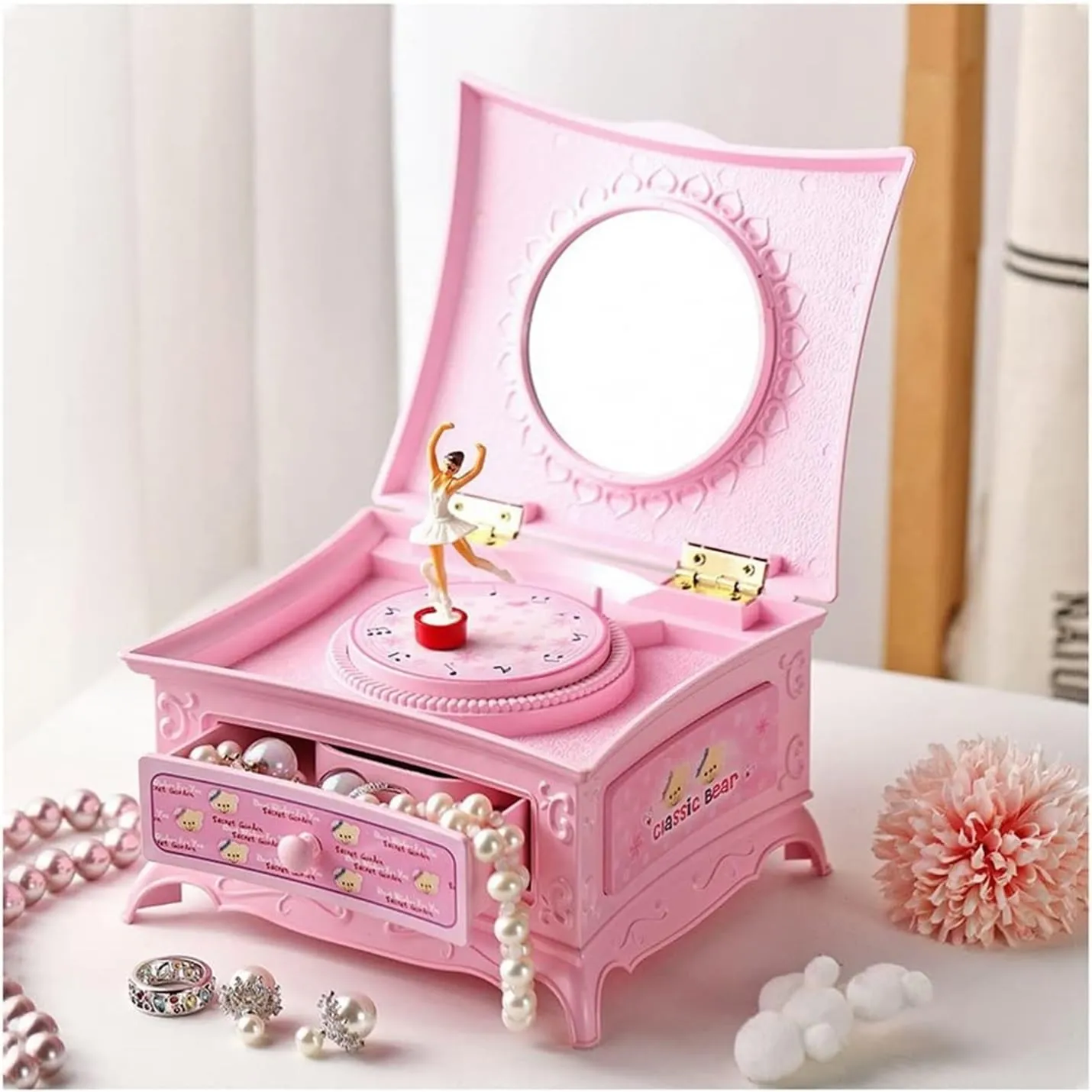 Music Box Spinning Dancing Ballerina Musical Jewelry Box Storage Case with Drawer, Music Boxes for Girls Kids Birthday Gift Gifts