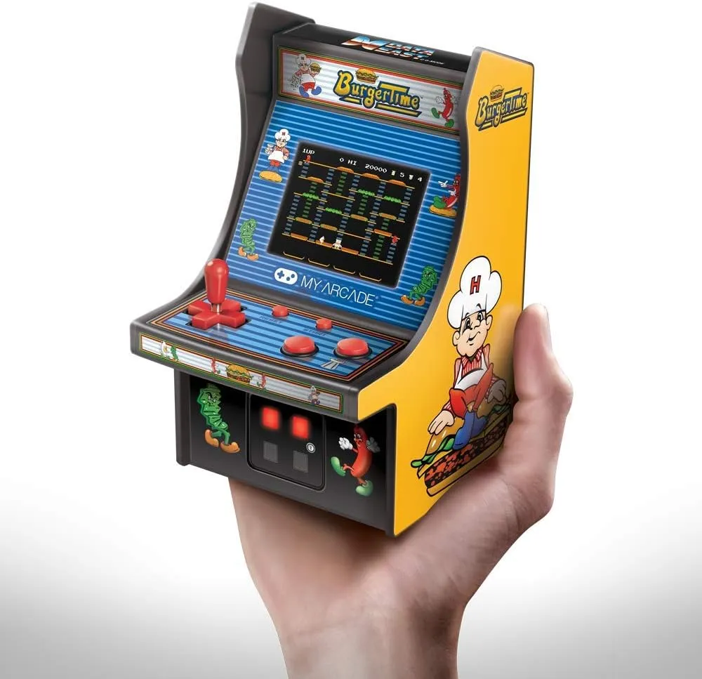My Arcade Burgertime Micro Player Mini Arcade Machine: Fully Playable, 6.75 Inch Collectible, Color Display, Speaker, Volume Buttons, Headphone Jack, Battery/Micro USB Powered-Electronic Games, Yellow