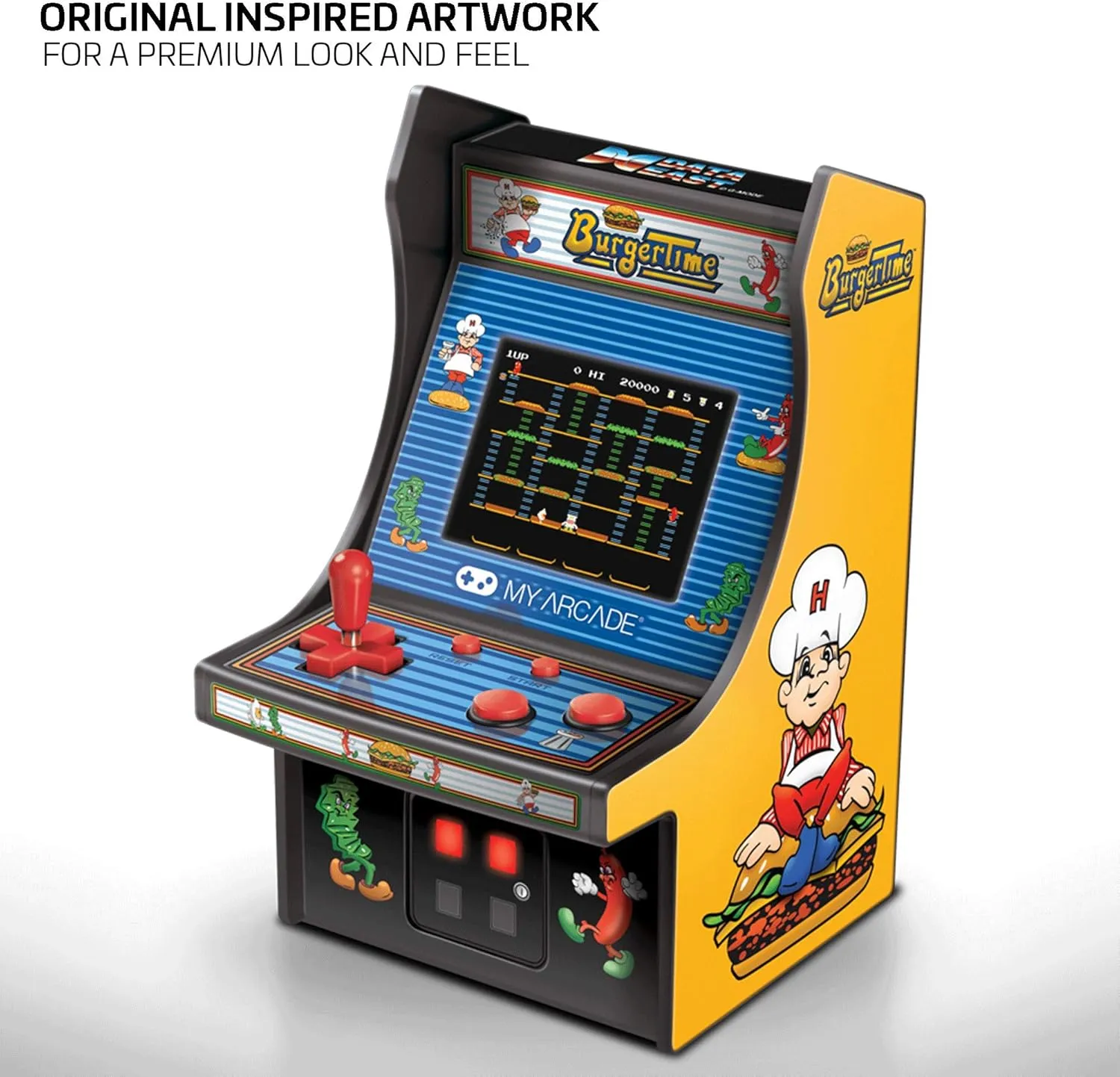 My Arcade Burgertime Micro Player Mini Arcade Machine: Fully Playable, 6.75 Inch Collectible, Color Display, Speaker, Volume Buttons, Headphone Jack, Battery/Micro USB Powered-Electronic Games, Yellow