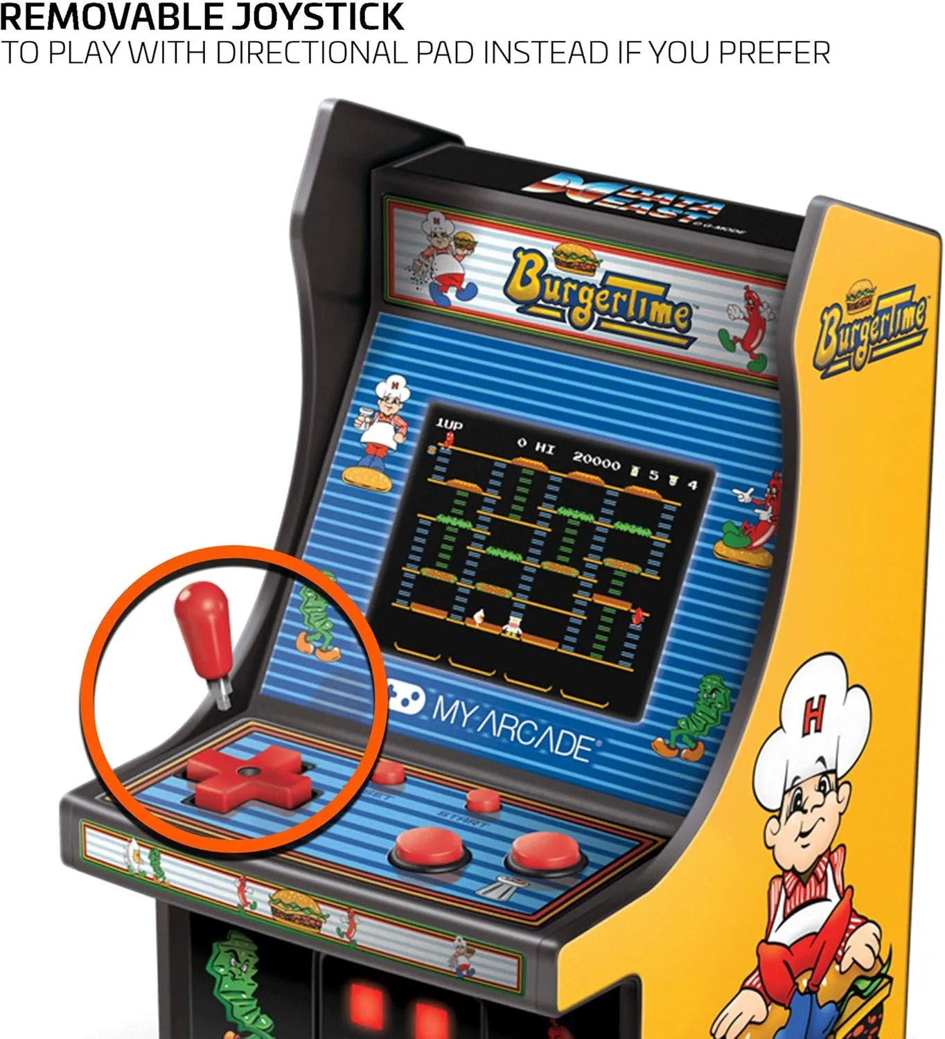 My Arcade Burgertime Micro Player Mini Arcade Machine: Fully Playable, 6.75 Inch Collectible, Color Display, Speaker, Volume Buttons, Headphone Jack, Battery/Micro USB Powered-Electronic Games, Yellow