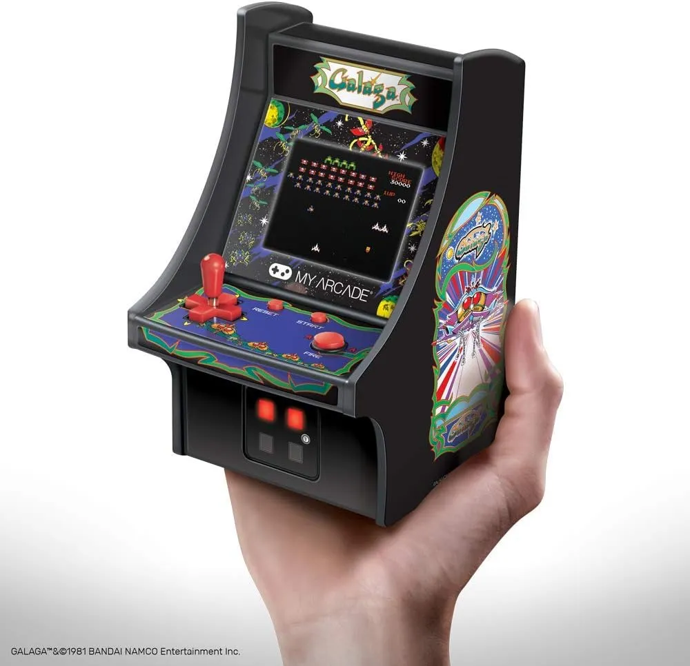 My Arcade Micro Player Mini Arcade Machine: Galaga Video Game, Fully Playable, 6.75 Inch Collectible, Color Display, Speaker, Volume Buttons, Headphone Jack, Battery or Micro USB Powered