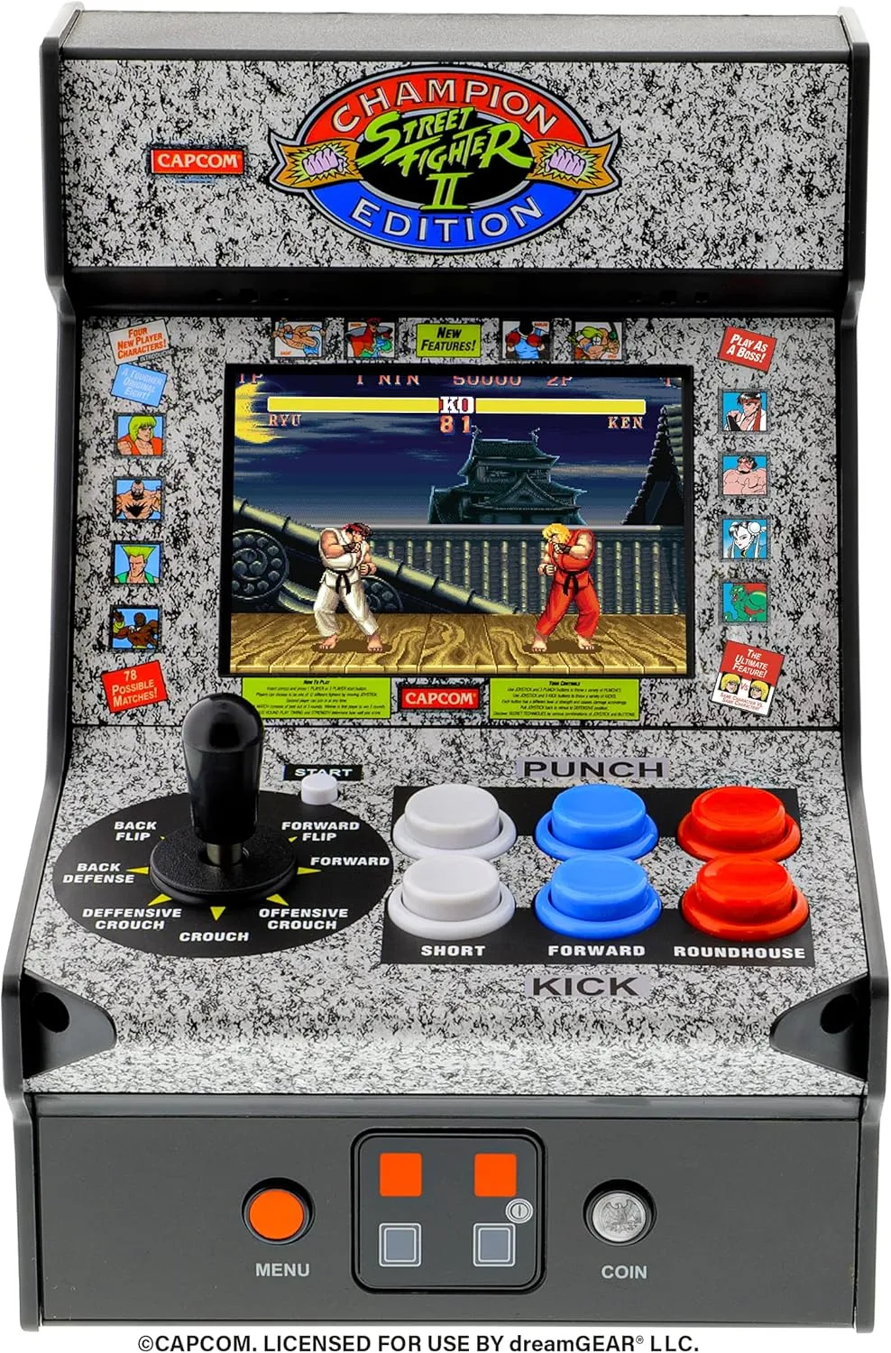 My Arcade Street Fighter 2 Champion Edition Micro Player-Fully Playable, Includes CO/VS Link for Multiplayer Action, 7.5 Inch Collectible, Full Color Display, Battery or Micro USB Powered