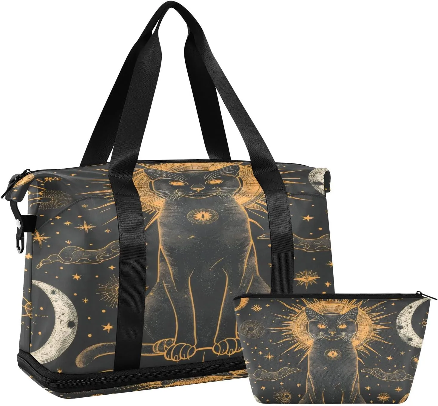 Mystical Black Cat Gym Bag - Weekender Overnight Bags for Women Men, Sport Travel Duffel Bag with Wet Pocket & Shoe Compartment