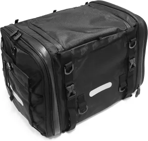 MZS Motorcycle Travel Luggage Bag, 60L Expandable Large Capacity Motorcycle Tail Bag Rack Trunk Storage Saddle Bag, All Weather Motorbike Rear Seat Bags With Shoulder Strap Waterproof Rain Cover