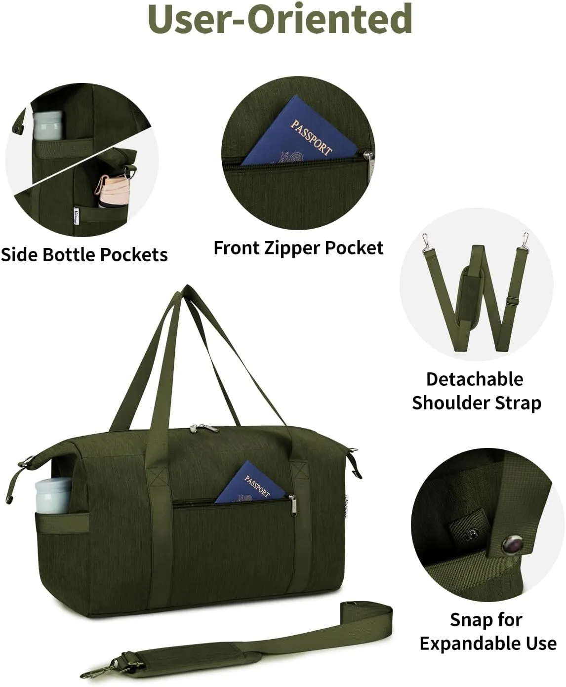 Narwey For Spirit Airlines Personal Item Bag 18x14x8 Travel Duffel Bag Carry on Bag Underseat for Airplane with Wet Pocket Small Gym Bag Weekender Overnight for Women and Men (Army Green)