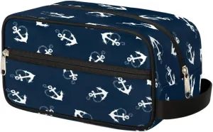 Nautical Anchors Travel Toiletry Bag for Women Men Small Cosmetic Makeup Organizer Water Resistant Shaving Bag Portable Make Up Bag Storage Bags with Handle