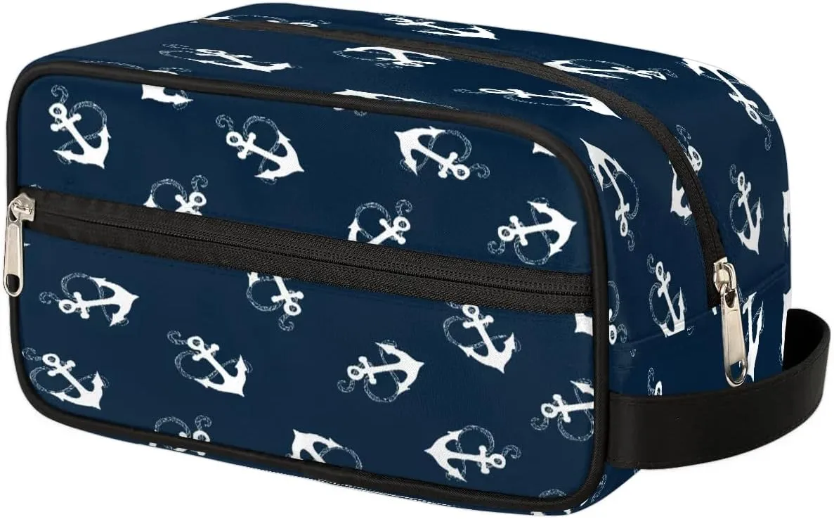 Nautical Anchors Travel Toiletry Bag for Women Men Small Cosmetic Makeup Organizer Water Resistant Shaving Bag Portable Make Up Bag Storage Bags with Handle