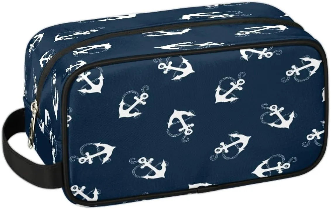 Nautical Anchors Travel Toiletry Bag for Women Men Small Cosmetic Makeup Organizer Water Resistant Shaving Bag Portable Make Up Bag Storage Bags with Handle