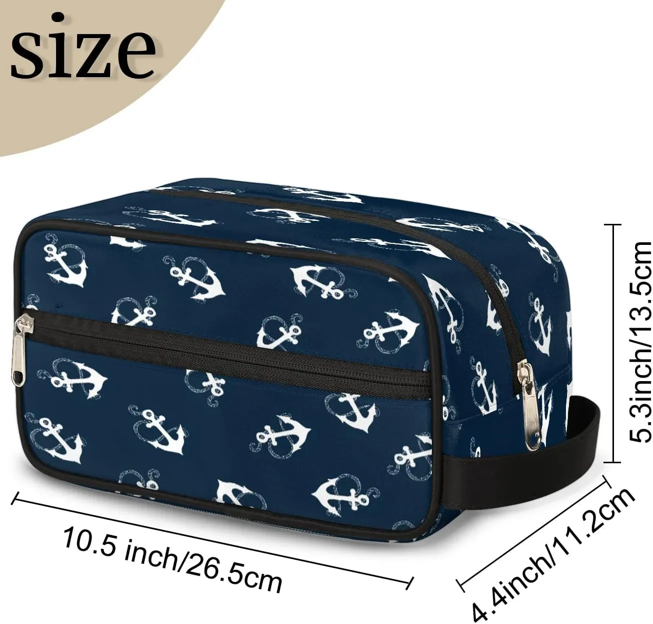 Nautical Anchors Travel Toiletry Bag for Women Men Small Cosmetic Makeup Organizer Water Resistant Shaving Bag Portable Make Up Bag Storage Bags with Handle