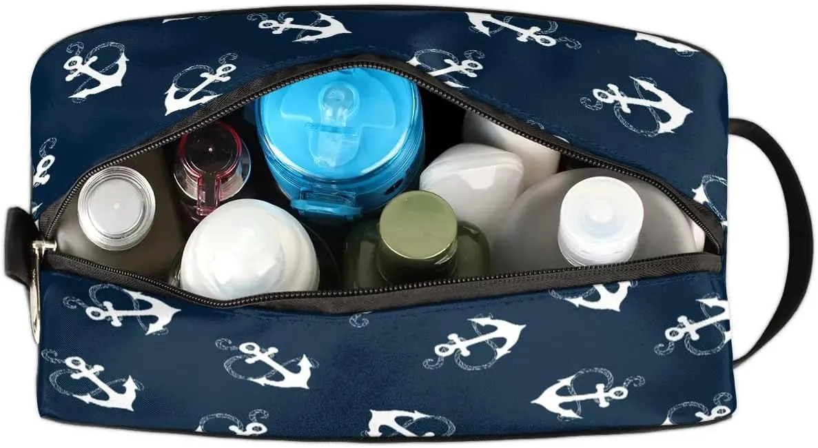 Nautical Anchors Travel Toiletry Bag for Women Men Small Cosmetic Makeup Organizer Water Resistant Shaving Bag Portable Make Up Bag Storage Bags with Handle