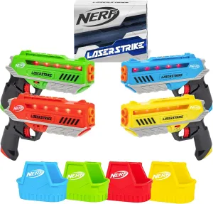 Nerf Laser Strike 4 Player Laser Tag Game Pack Complete with 4 300ft Range Blasters & 4 Holsters - Indoor or Outdoor Play Arcade Games, Toys for Kids & Family