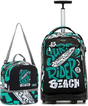 NEW TILAMI 19 inch Rolling Backpack with Lunch Bag for Boys and Girls Wheeled Laptop Backpack Durable Stylish Carry-on Bag School Travel, Beach Surf Rider