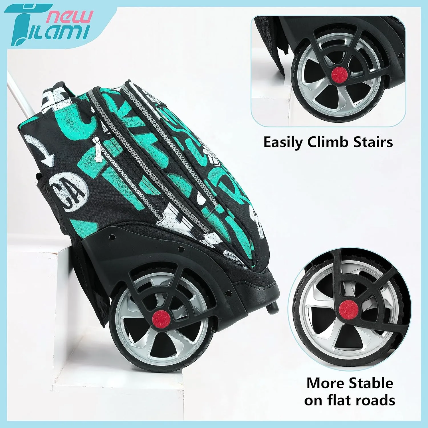 NEW TILAMI 19 inch Rolling Backpack with Lunch Bag for Boys and Girls Wheeled Laptop Backpack Durable Stylish Carry-on Bag School Travel, Beach Surf Rider