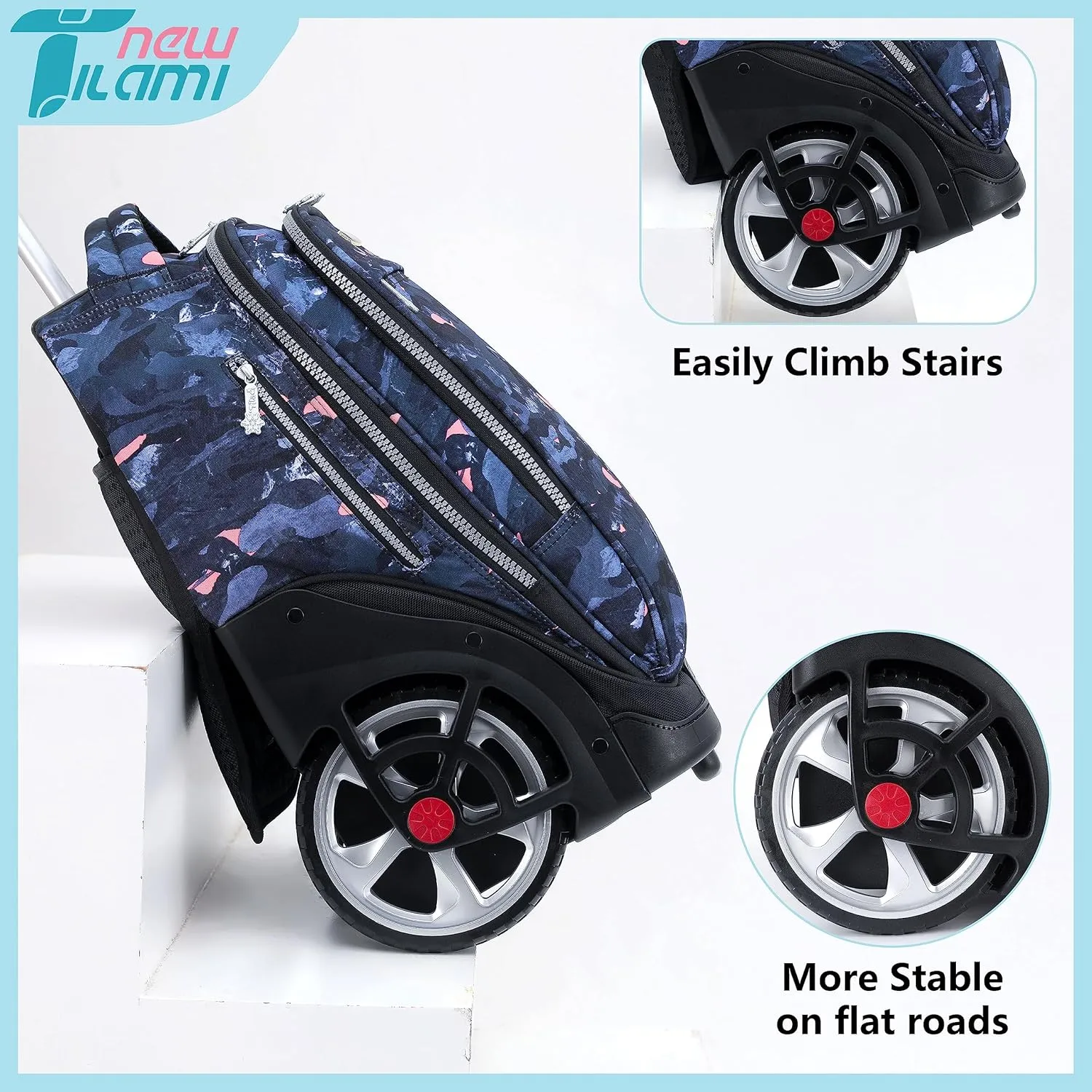 NEW TILAMI 19 Inch Rolling Backpack with Matching Lunch Bag Durable for Girls and Boys Wheeled Laptop Backpack Carry-on Bag School Travel, Doodle Grey