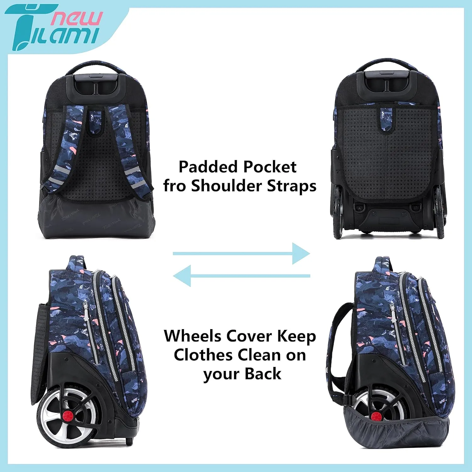 NEW TILAMI 19 Inch Rolling Backpack with Matching Lunch Bag Durable for Girls and Boys Wheeled Laptop Backpack Carry-on Bag School Travel, Doodle Grey