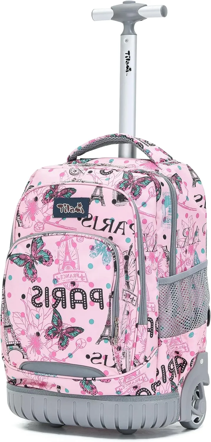 NEW TILAMI Rolling Backpack for Kids 18 Inch Wheeled Laptop Backpack Kids School Travel