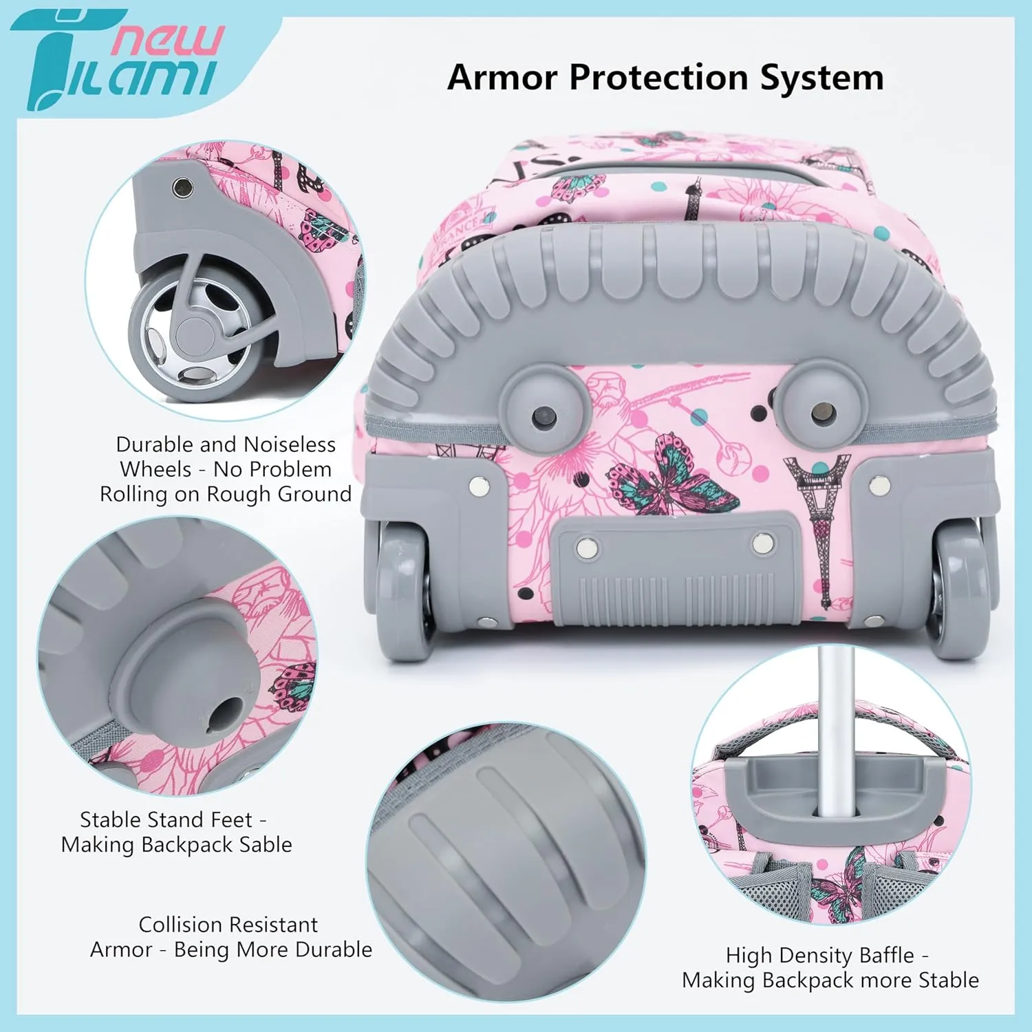 NEW TILAMI Rolling Backpack for Kids 18 Inch Wheeled Laptop Backpack Kids School Travel