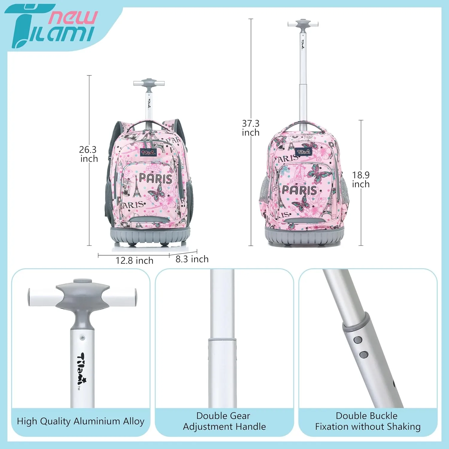 NEW TILAMI Rolling Backpack for Kids 18 Inch Wheeled Laptop Backpack Kids School Travel