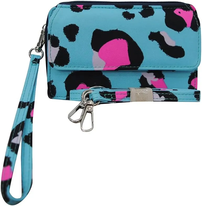 NGIL Canvas All in One Wallet, Wallet, Women Wallet, Wristlet Wallet, Zippered Wallet for Women (Blue and Pink Cheetah)