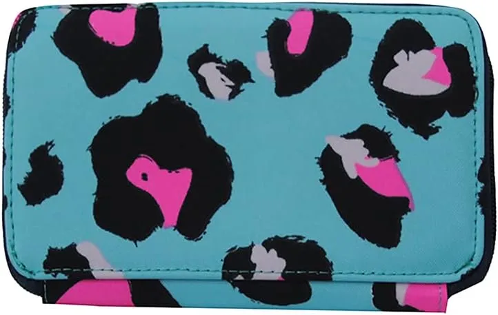 NGIL Canvas All in One Wallet, Wallet, Women Wallet, Wristlet Wallet, Zippered Wallet for Women (Blue and Pink Cheetah)