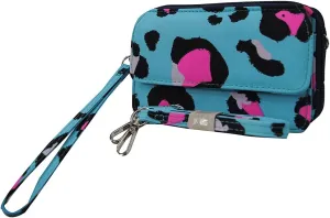 NGIL Canvas All in One Wallet, Wallet, Women Wallet, Wristlet Wallet, Zippered Wallet for Women (Blue and Pink Cheetah)