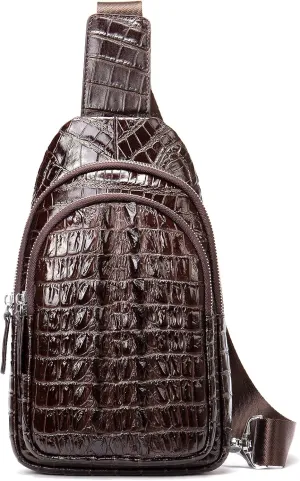NIUCUNZH Crocodile Leather Sling Bag, Cool Man Bags One Shoulder Backpack for Men and Women Coffee