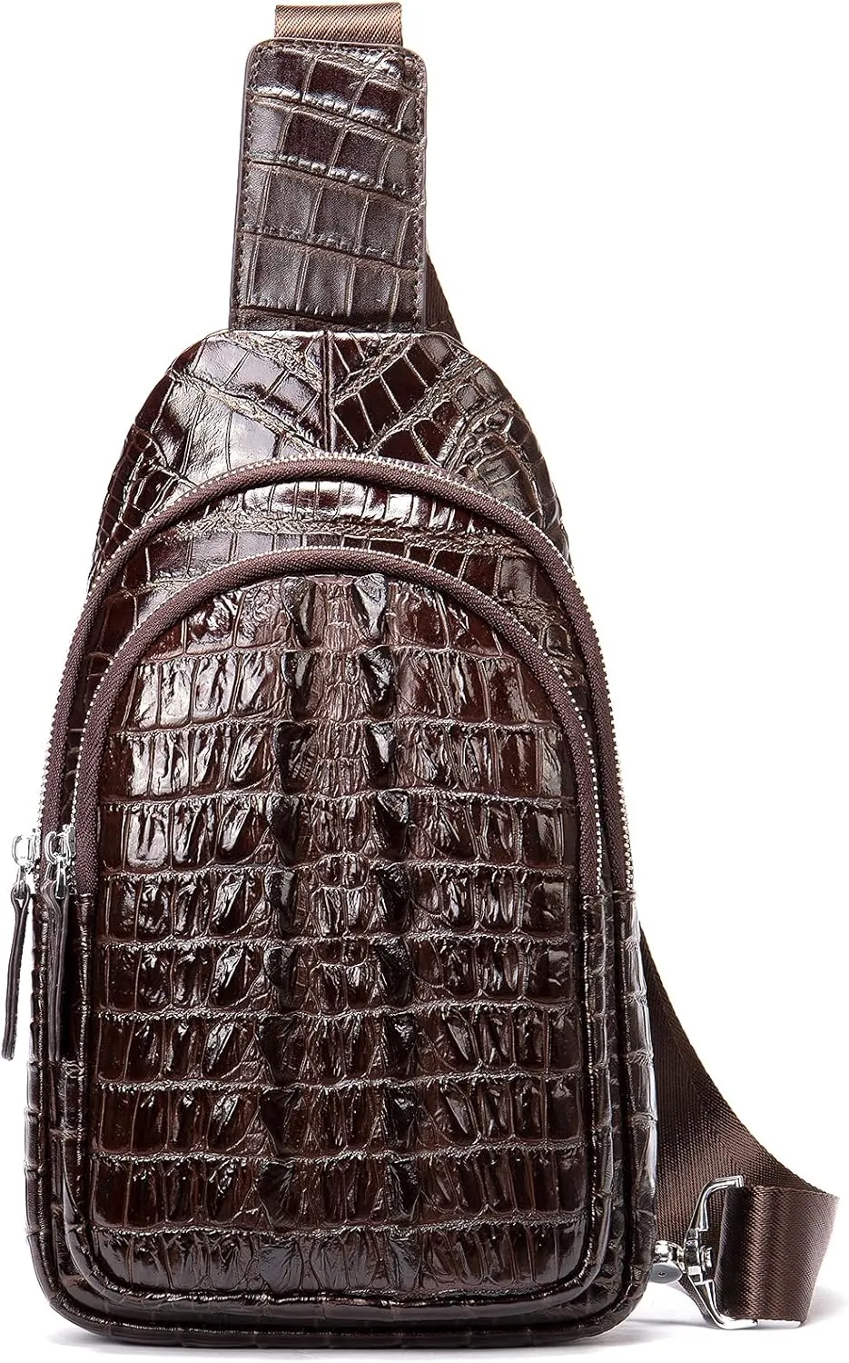 NIUCUNZH Crocodile Leather Sling Bag, Cool Man Bags One Shoulder Backpack for Men and Women Coffee