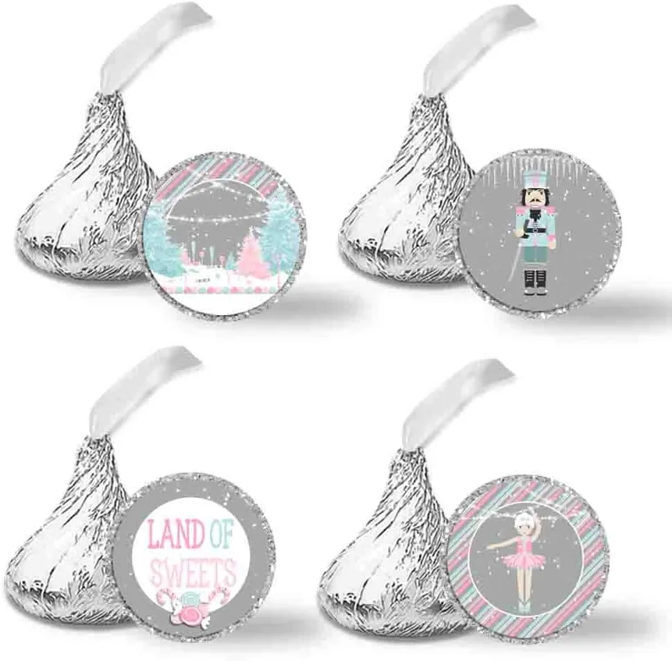 Nutcracker Land of Sweets Themed Holiday Christmas Birthday Party Kiss Sticker Labels, 300 Party Circle Sticker Sized 0.75* * for Chocolate Drop Kisses by AmandaCreation, Great for Party Favors,