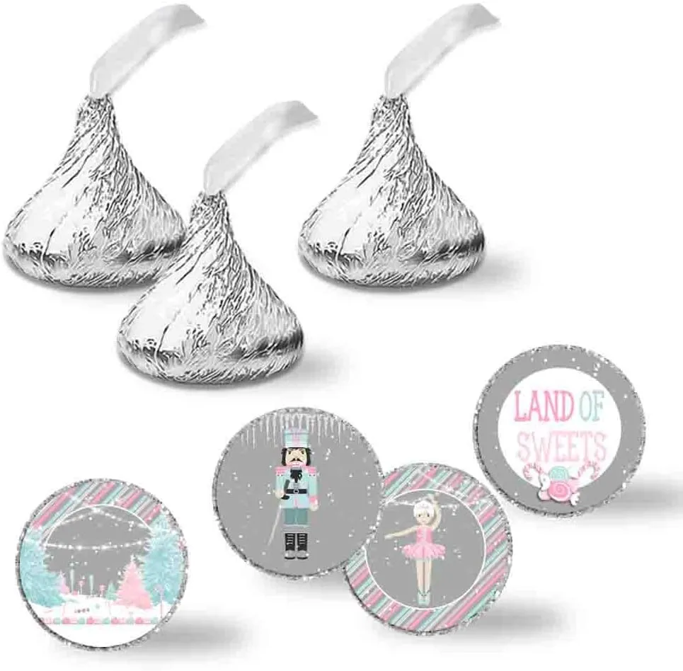 Nutcracker Land of Sweets Themed Holiday Christmas Birthday Party Kiss Sticker Labels, 300 Party Circle Sticker Sized 0.75* * for Chocolate Drop Kisses by AmandaCreation, Great for Party Favors,