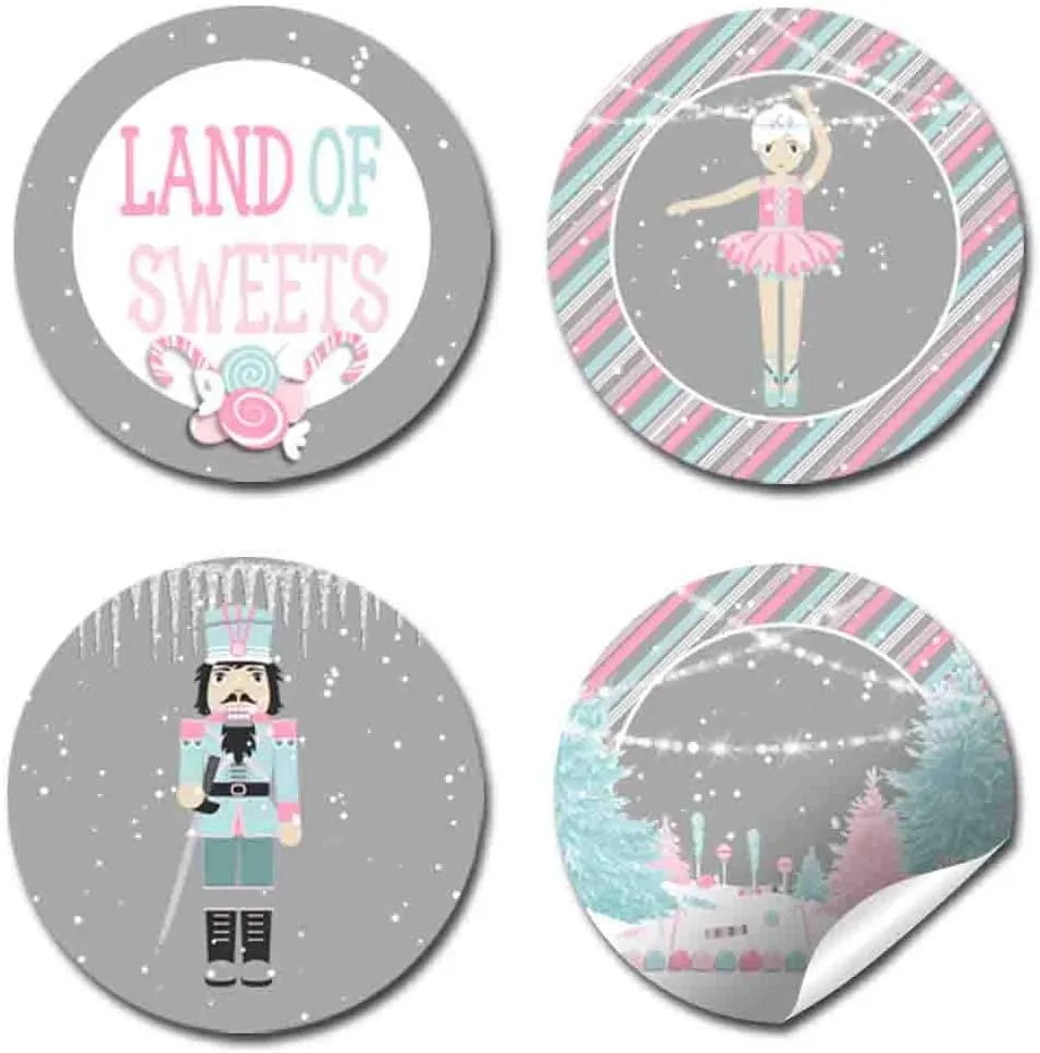 Nutcracker Land of Sweets Themed Holiday Christmas Birthday Party Kiss Sticker Labels, 300 Party Circle Sticker Sized 0.75* * for Chocolate Drop Kisses by AmandaCreation, Great for Party Favors,