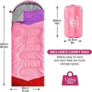 oaskys Camping Sleeping Bag - 3 Season Warm & Cool Weather - Summer Spring Fall Lightweight Waterproof for Adults Kids - Camping Gear Equipment, Traveling, and Outdoors