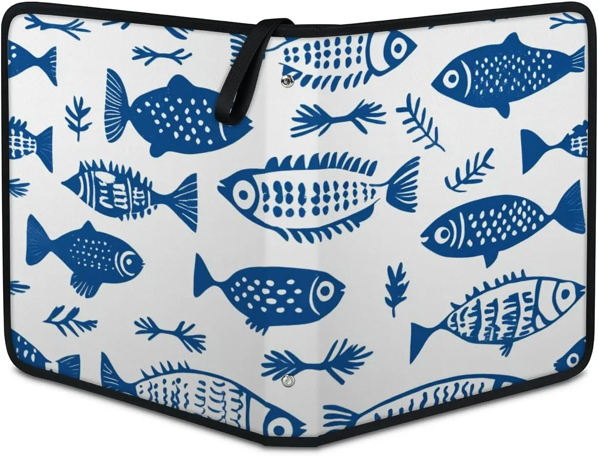 Ocean Fish Trading Card Binder 4 Pocket 400 Cards Holder Collector Album with 50 Removable Sleeves Toys Gifts for Boys Girls Blue Fishes Game Sports Cards