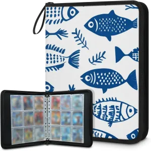 Ocean Fish Trading Card Binder 4 Pocket 400 Cards Holder Collector Album with 50 Removable Sleeves Toys Gifts for Boys Girls Blue Fishes Game Sports Cards