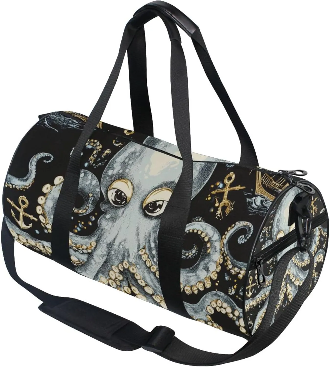 Octopus Funny Black Gym Duffle Bag Women Men Sports Fitness Bag for Travel Workout Gymnastics Dance Ballet