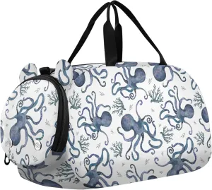Octopus Sea Sports Duffle Bag for Girls Boys Kids, Gym Bag with Shoe Compartment, Kids Travel Overnight Weekender Shoulder Bag