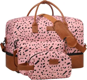 Oflamn Weekender Bag for Women Canvas Overnight Bag Large Travel Duffle Bag with Shoe Compartment 3Pcs Set